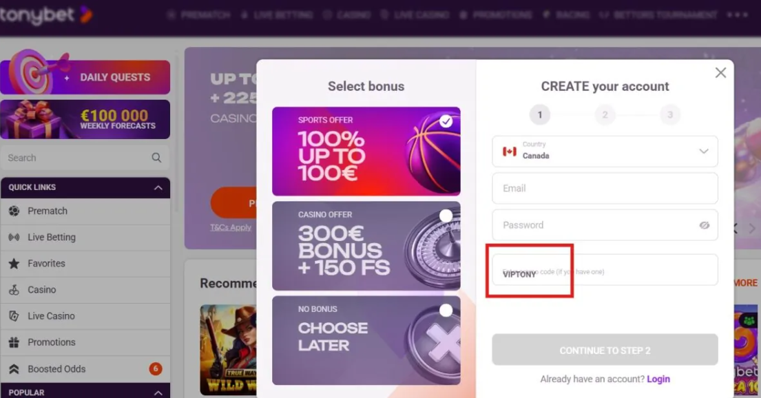 TonyBet Bonuses
